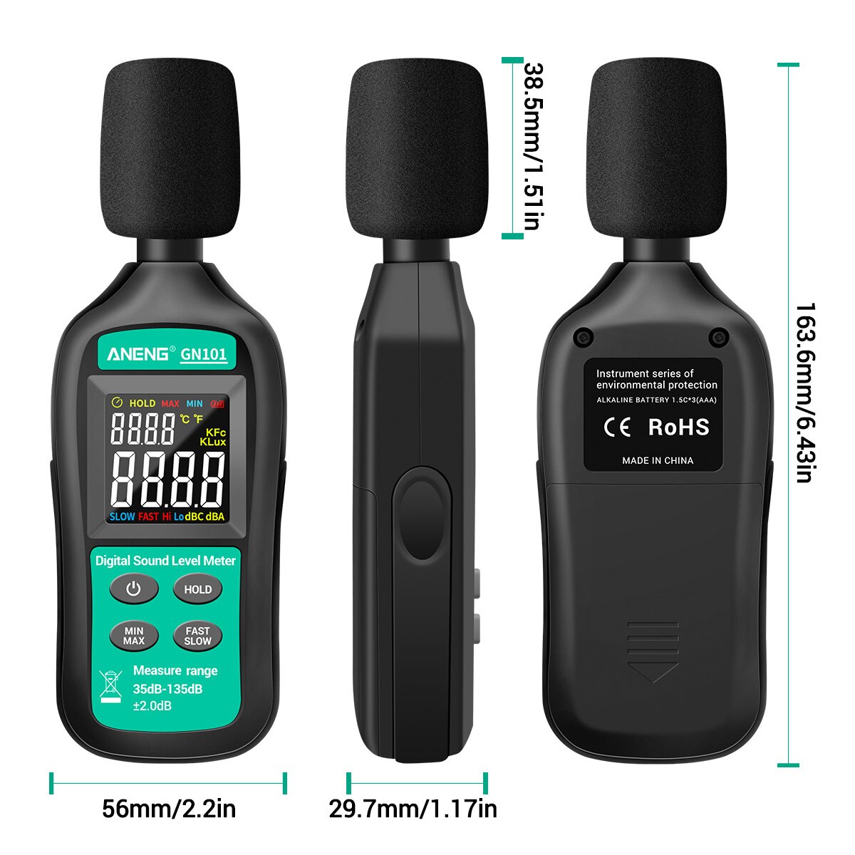 ANENG numérique bruit 35db-135db décibel mètre LCD sonomètre son décibel moniteur testeur de bruit Instrument de mesure du bruit