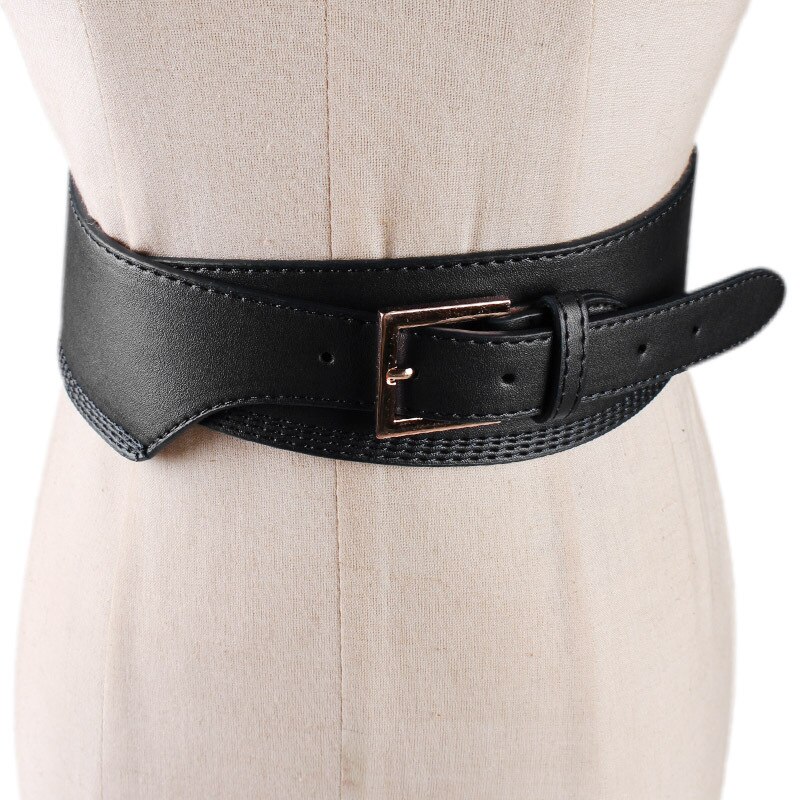 104cm pu læder bredt bælte unisex ensfarvet krop korset talje bælte guld pin spænde luksus jeans kjole dekorative linning