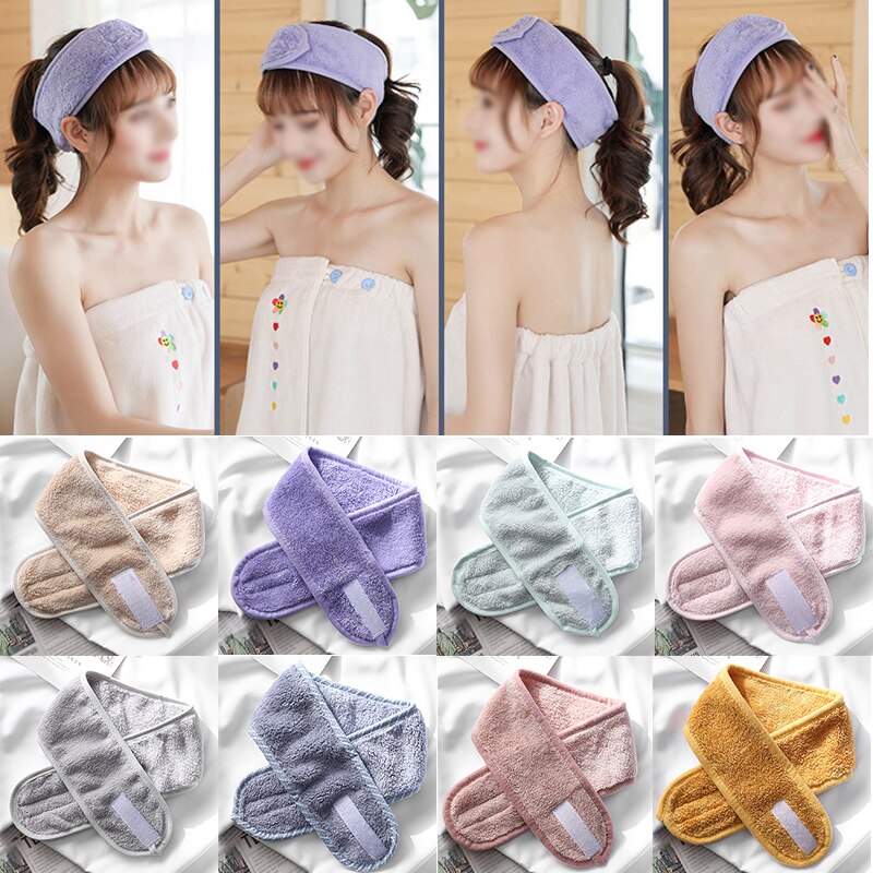 Diadema Facial de algodón para mujer, bandana de Velcro, gorro de ducha para la cabeza, envoltura mágica para el cabello, accesorios para el cabello