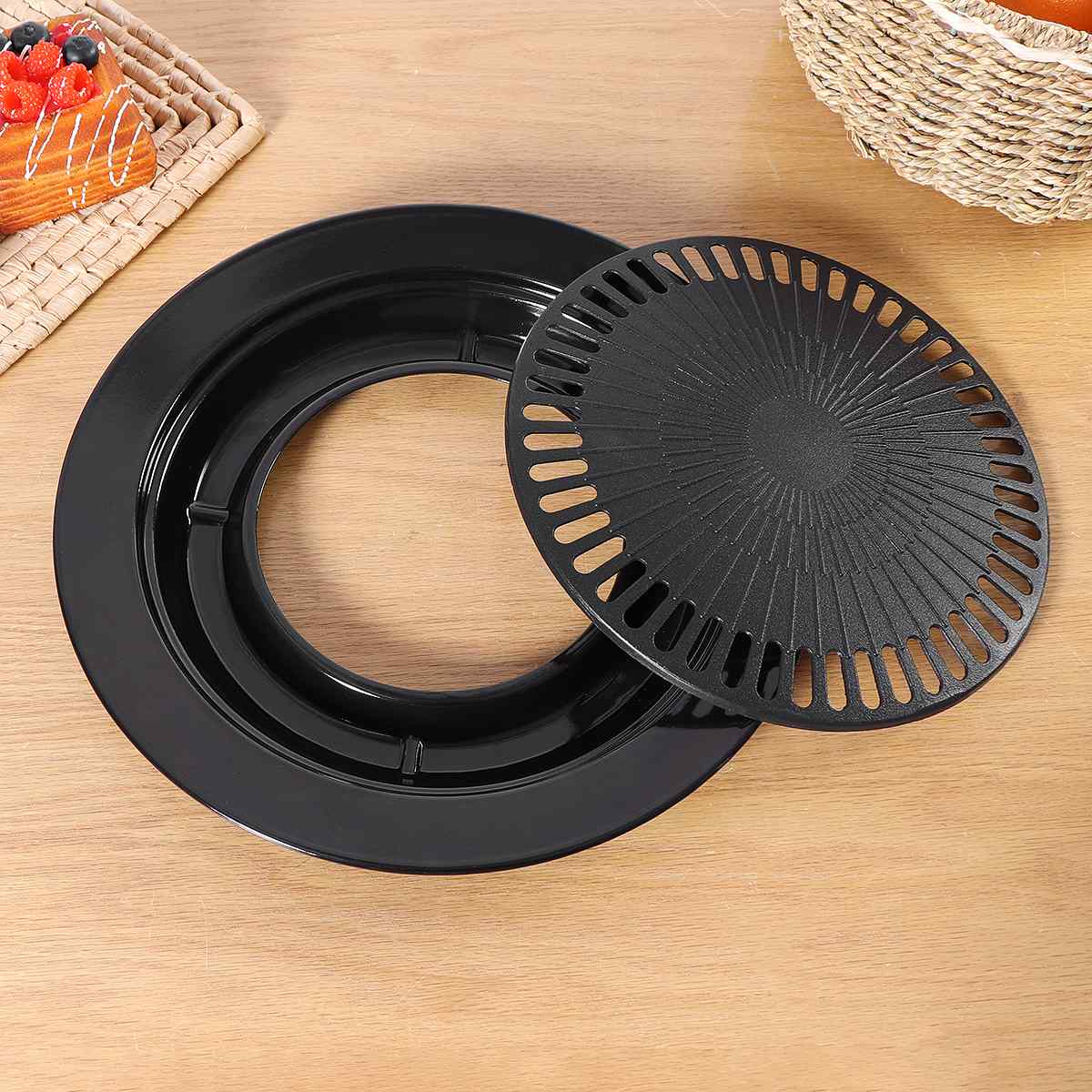 Ronde 2-Layer Koreaanse Bbq Grill Pan Kookplaat Anti-aanbak Barbecue Kachel Plaat Keuken Coing Gereedschap Outdoor Camping Bbq Coware