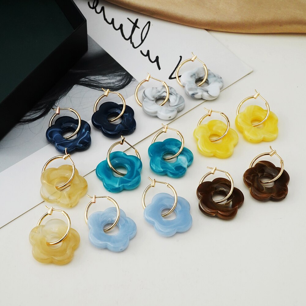 ES 2022 pendientes colgantes de resina de flores acrílicas coloridas círculo hueco para mujeres niñas joyería minimalistas pendientes colgantes