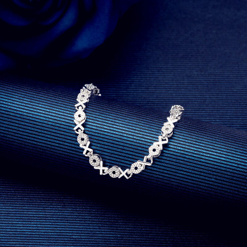 DAIWUJAN Simple Stylish 925 Sterling Silver XO Letter Chain Charm Bracelets &amp; Bangles For Women Girls Wedding Party Jewelry