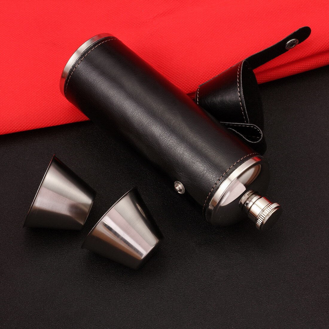 GENNISSY-flacon de poche 8 OZ avec entonnoir gratuit + 2 tasses en acier inoxydable avec couvercle recouvert de cuir et flacon étanche de 100%