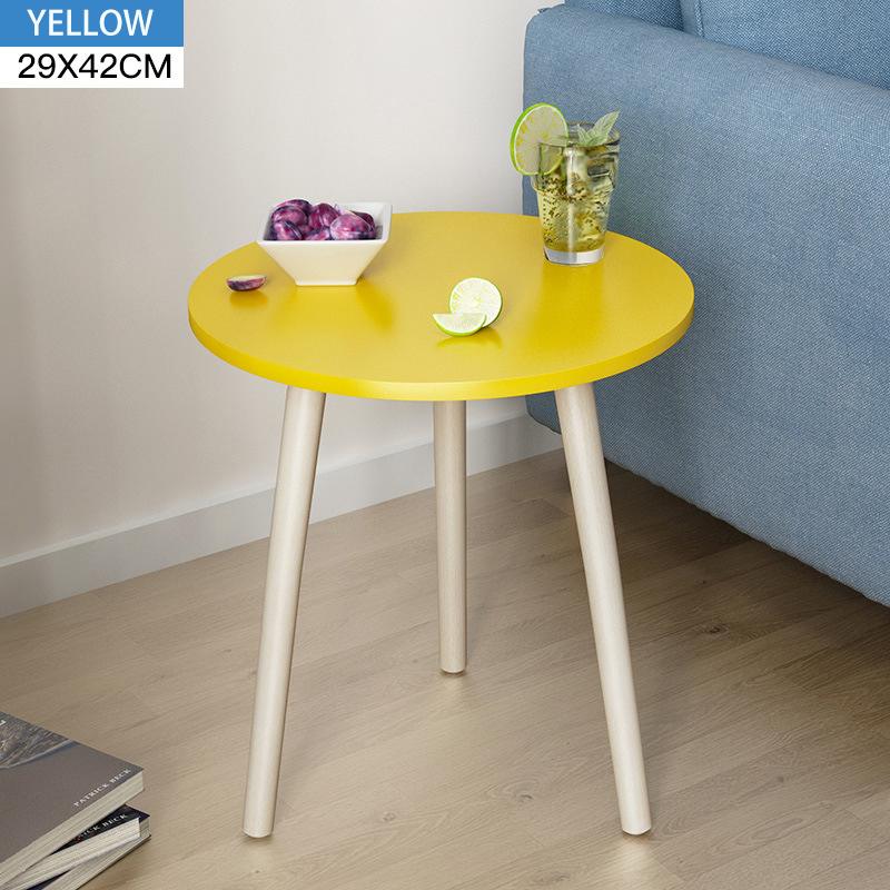 2 Lagen Nordic Hout Ronde Salontafel Vuile Storage Tafel Thee Fruit Snack Service Plaat Lade Bed Woonkamer Sofa side Bureau: Yellow 29x42