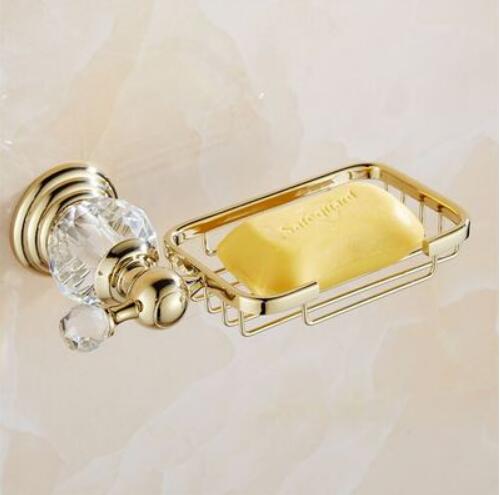 Clear Crystal Bathroom Accessories Sets Silver Polished Gold Towel Rack Toilet Brush Holder Solid Brass Bathroom Hardware Sets: soap basket