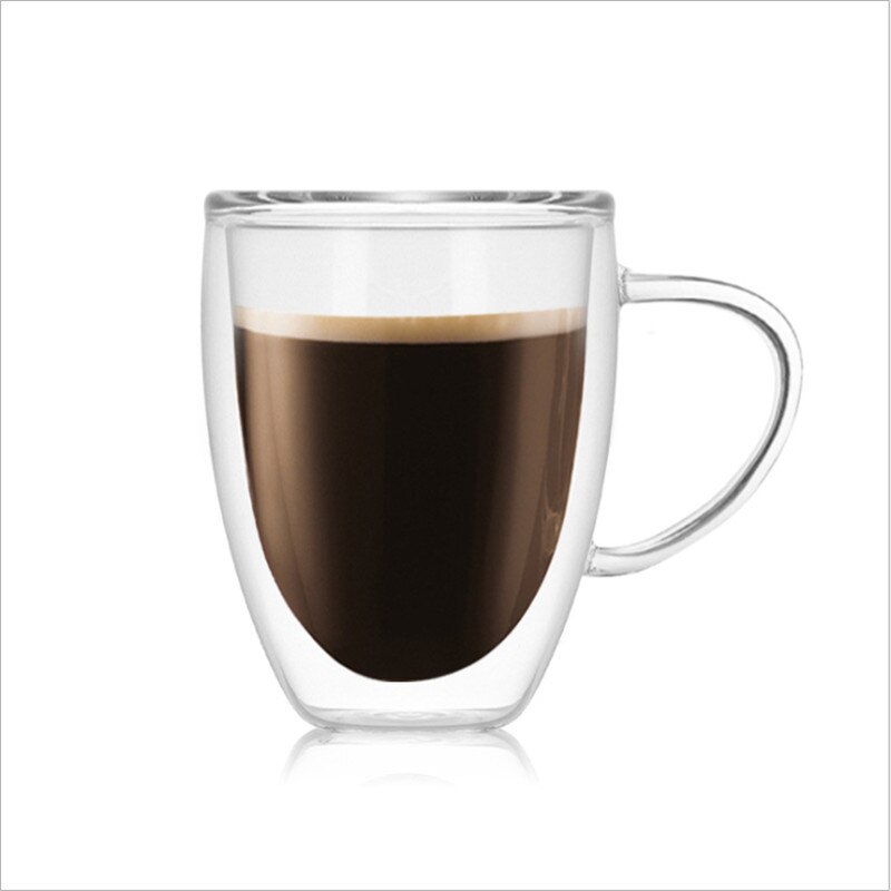 Dubbelwandige glazen koffie- en theekop, hittebestendige koffiekop met dubbele laag glas en handvat