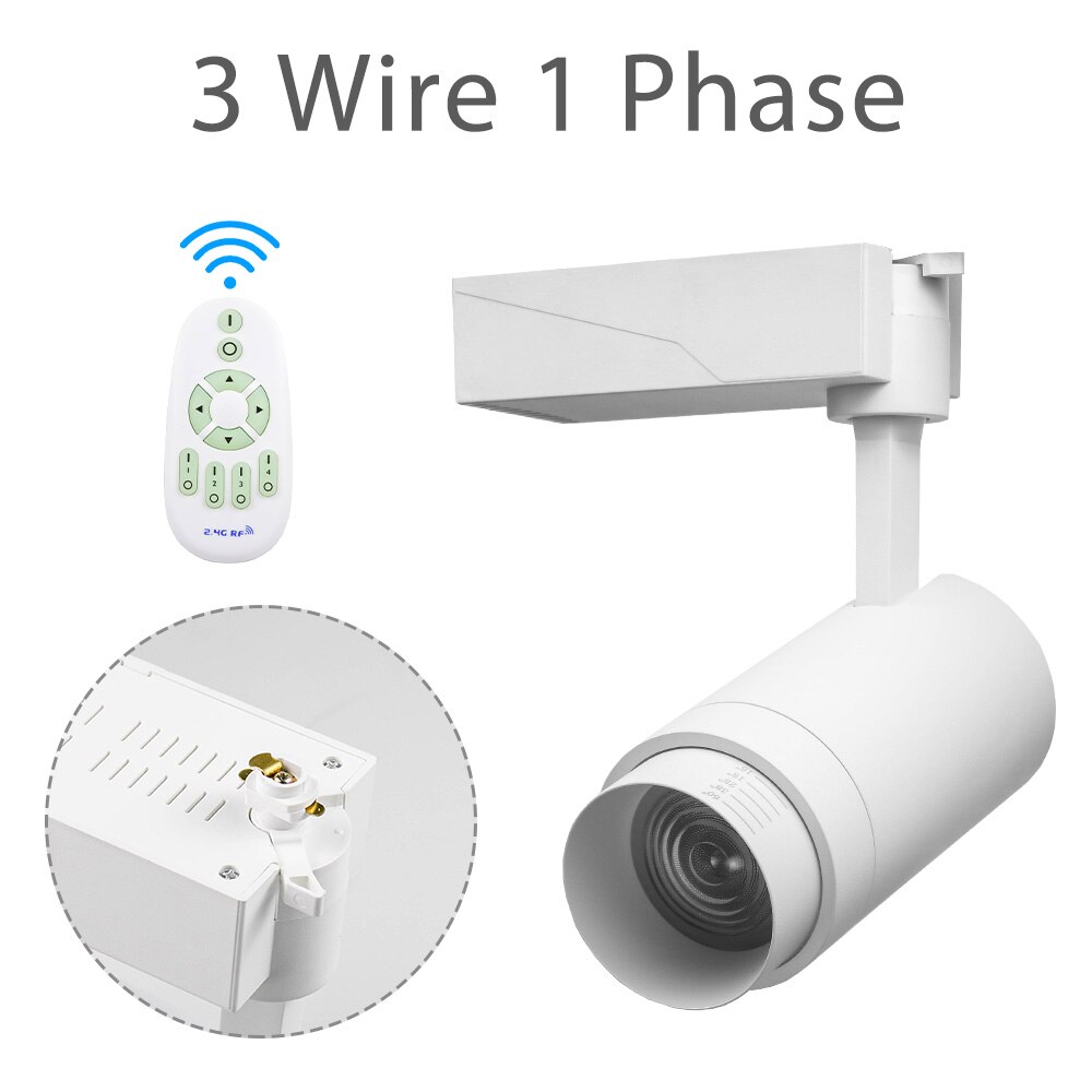 2,4G RF Wireless Control System FÜHRTE Track Licht Helligkeit CCT Dimmbare Zoomable Track Lichter 20W Aluminium Innen Beleuchtung: White 3 wire 1 phase