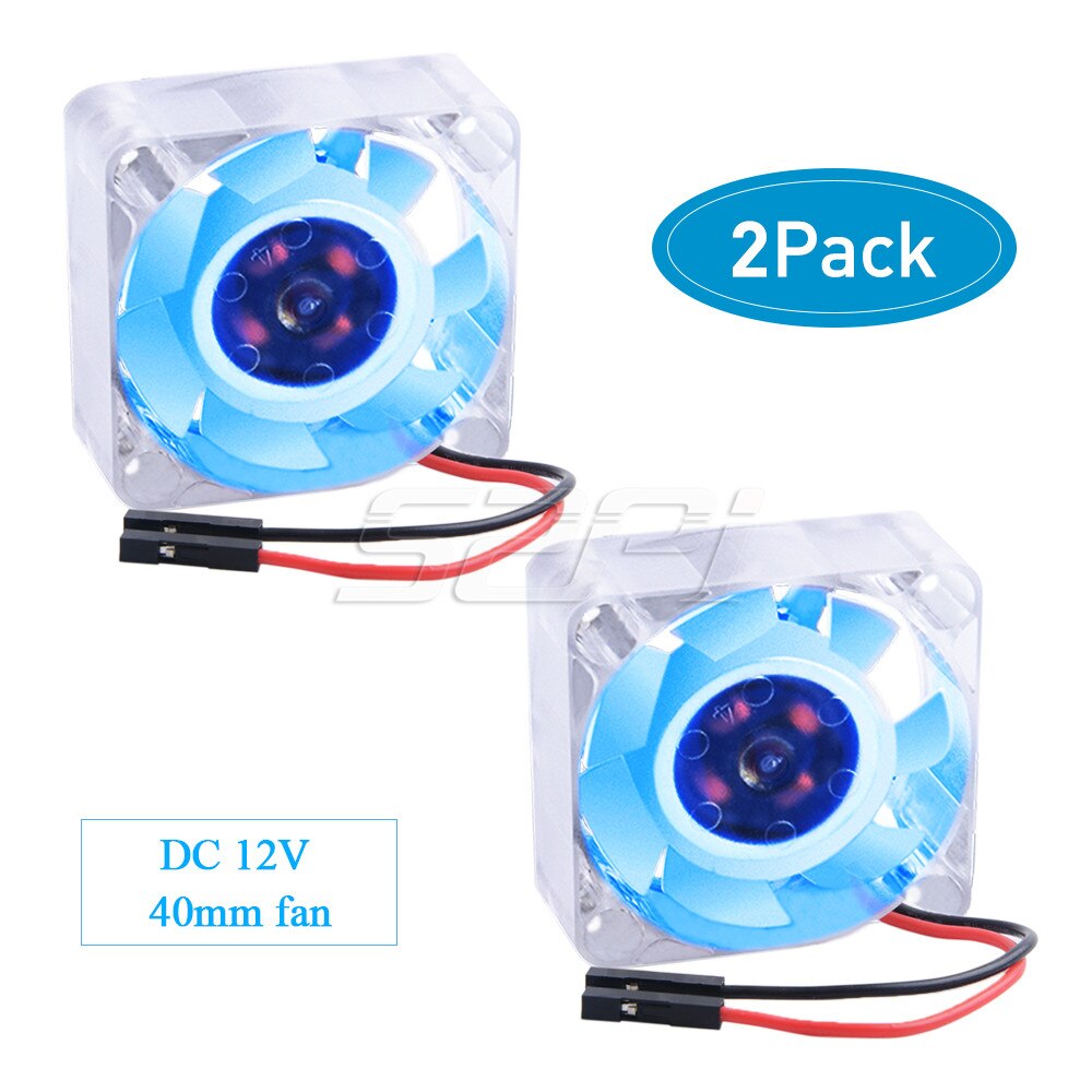 Ventilador de refrigeración sin escobillas 52Pi, luz LED azul y RGB, cc 12V, 4010 PC, enfriador para Prienters 3D o enrutador, disipación del calor, 2/4 Uds.: 2 PCS Blue Fan