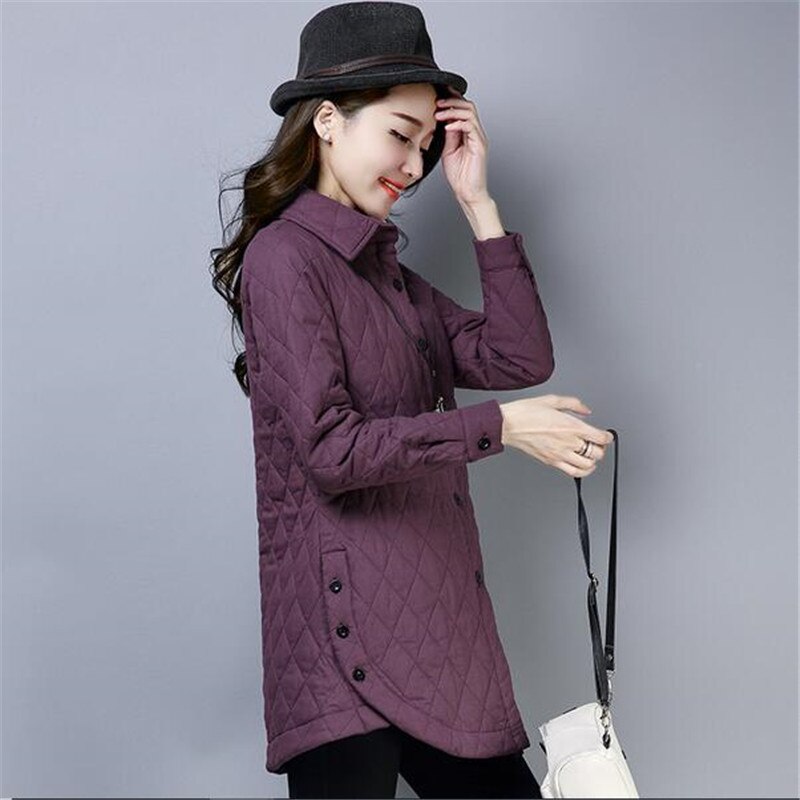 Chaqueta acolchada de algodón para mujer, chaqueta fina con cuello camisero de mediana edad, para otoño e invierno,