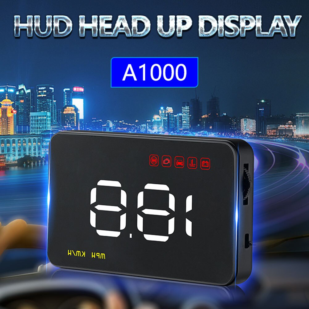 Universal HUD Digital Dashboard Overspeed Speedometer Alarm A1000 OBD2 Car Head Up Display