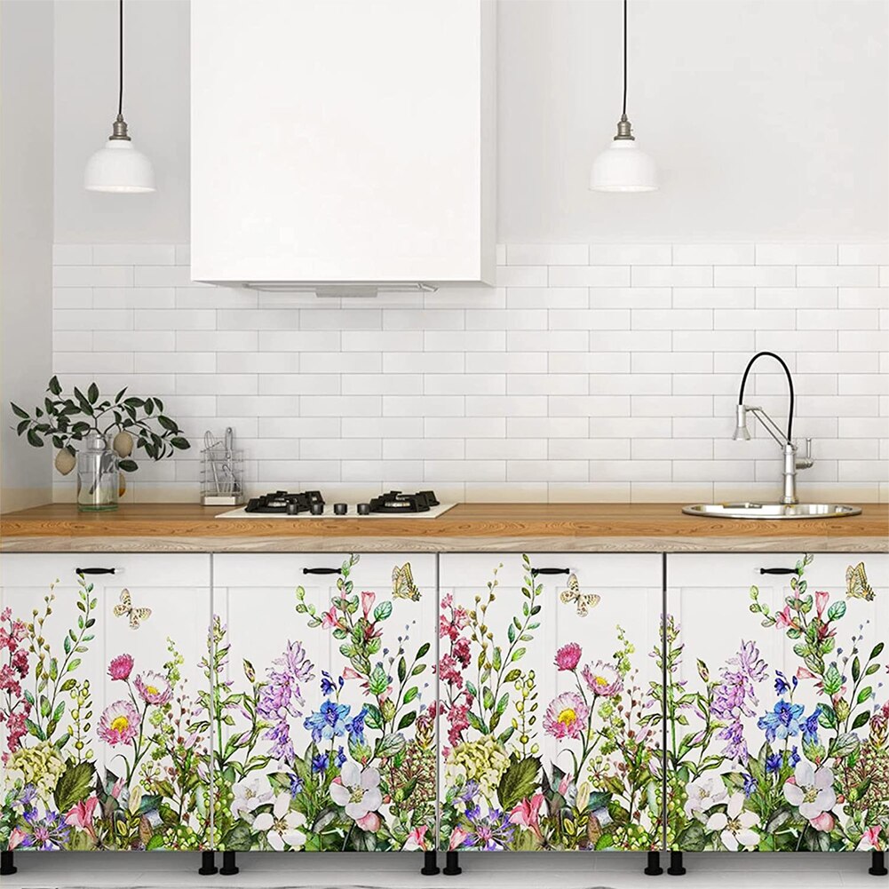 DIY Decorative Film Self Adhesive Wall Paper Furniture Renovation Stickers Kitchen Cabinet Flowers Wallpaper Home Kitchen Decora