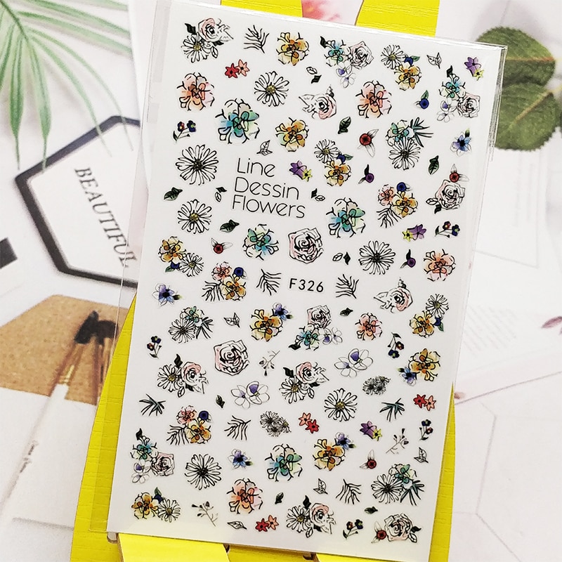 3d nagelstickers met bloemenlijnontwerpen, nageldecoraties, stickers, folie-decals, wraps, manicure-accessoires, nageldecoraties