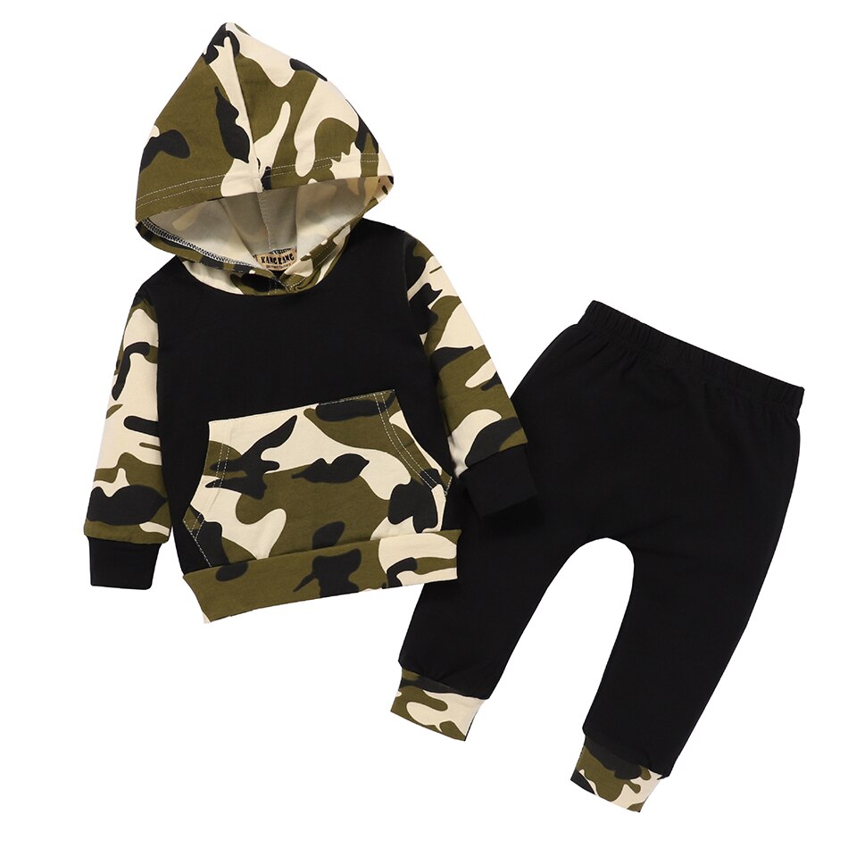 Ropa de camuflaje para niños y niñas, traje de Sudadera con capucha y pantalones con estampado de 3M-3T: Camouflage / 70 3-6M
