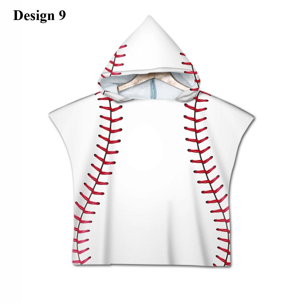Nieuwigheid sport honkbal print baby kinderen kinderen capuchon handdoek zwembad bad strand poncho handdoek cape: Ontwerp 9
