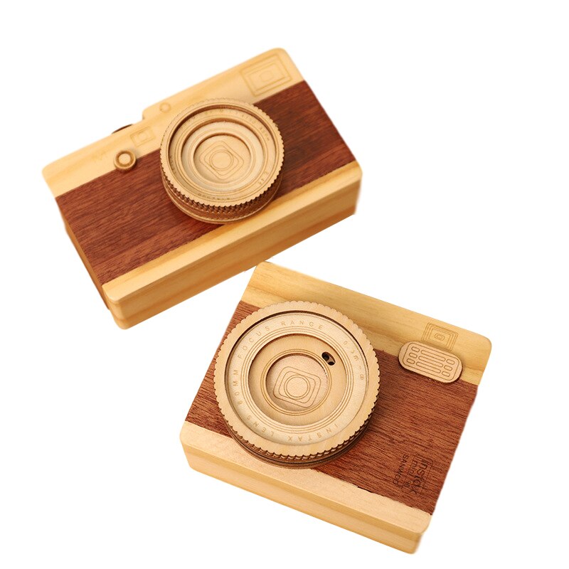 Wooden Camera Music Box Children's Day Girls Birthday Rotating Shutter Music Box Handmade Furniture Decoratio