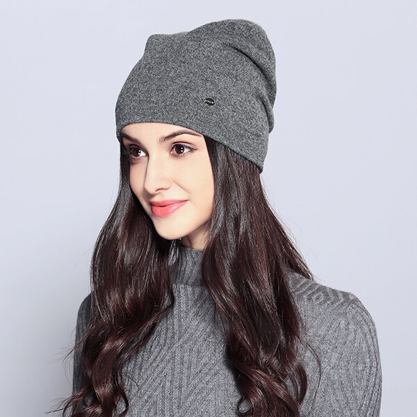 Afslappede kvindelige hatte uld kvindelige beanies efterår vinter mærke dobbeltlag tykke strikkede piger skullies beanies #mz725: Mørkegrå