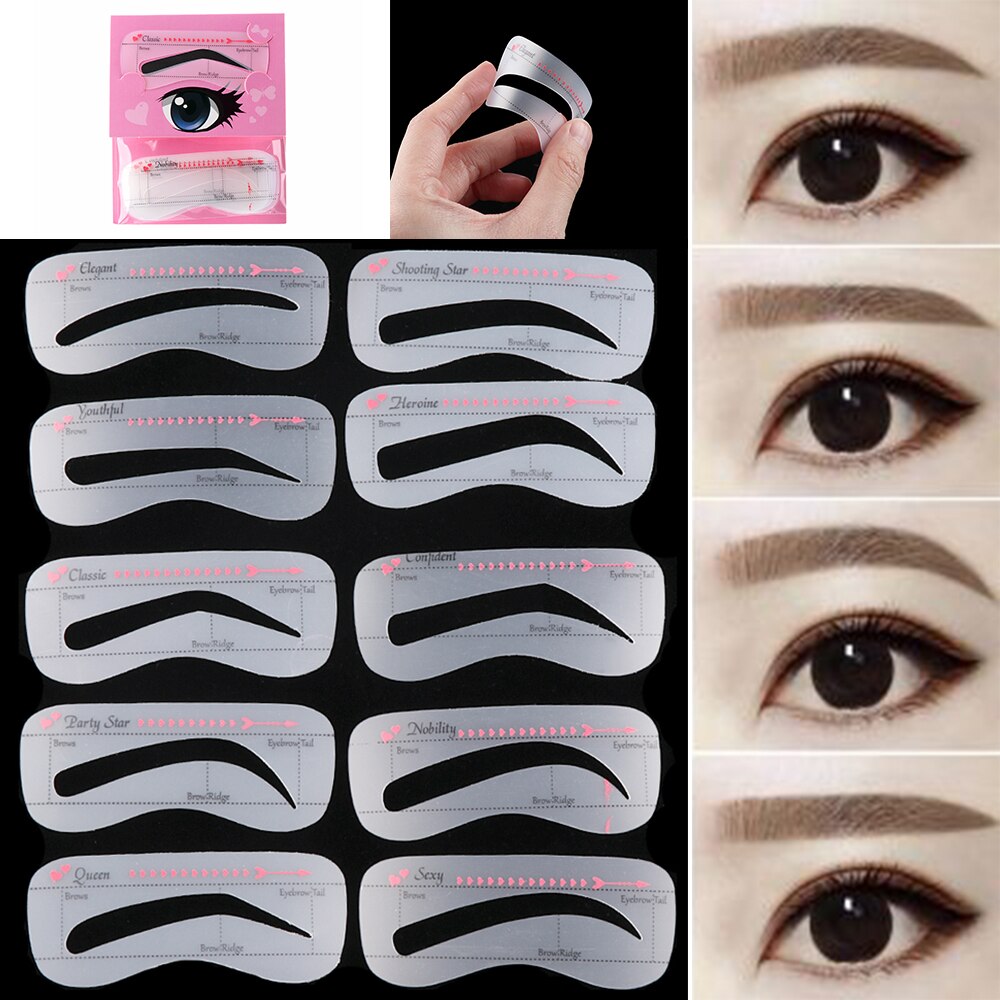 Pochoir à sourcils réutilisable, étiquette de maquillage, pour les yeux, accessoire cosmétique, 1 ensemble: 10 Pcs
