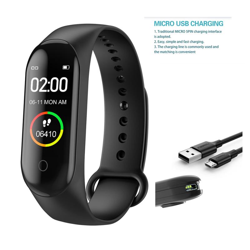 M4 Smart Watch Band Sport Tracker orologi Smart Bracelet Health Watch Fitness Wristband pressione sanguigna cardiofrequenzimetro: black