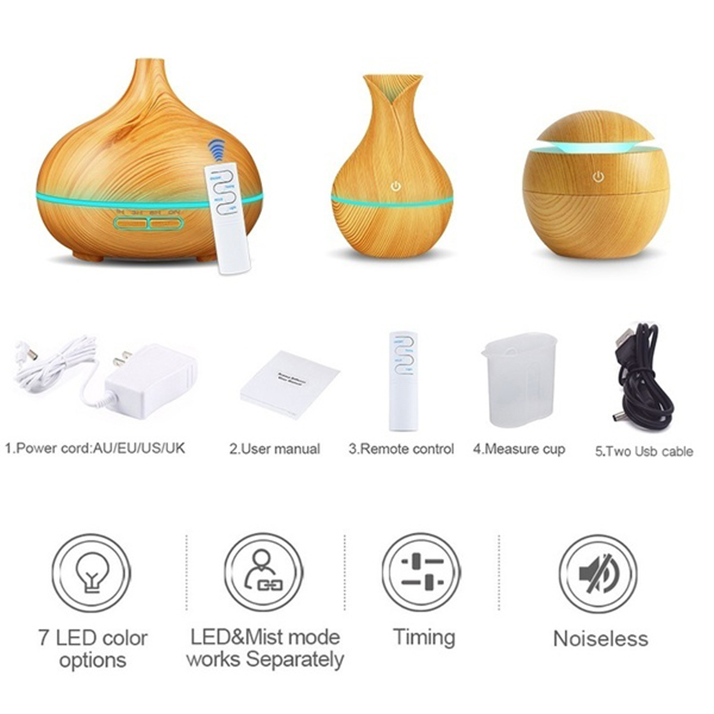 3 Stuks Stijl Led Aroma Diffuser Etherische Olie Luchtbevochtiger Aromatherapie Purifier Met Houtnerf Voor Slaapkamer Woonkamer