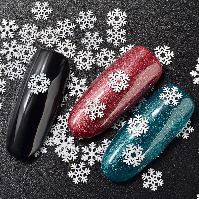 1 doos Ultra-dunne Pailletten Kerst Sneeuwvlok Hollow Wit Sneeuwvlok Decoratie Nail Ornamenten