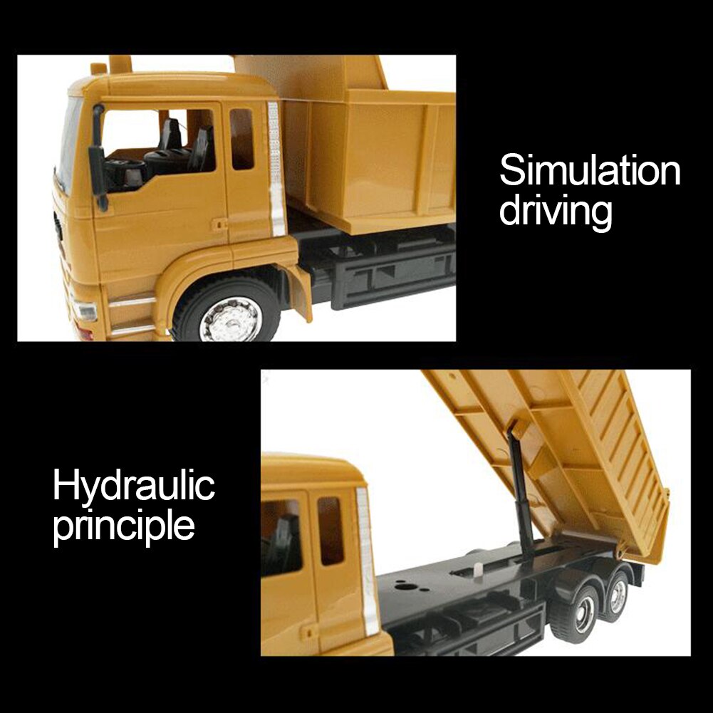 1/24 8CH Interlligent Remote Control Dumper Truck Engineering Car with Music LED Kids Toy