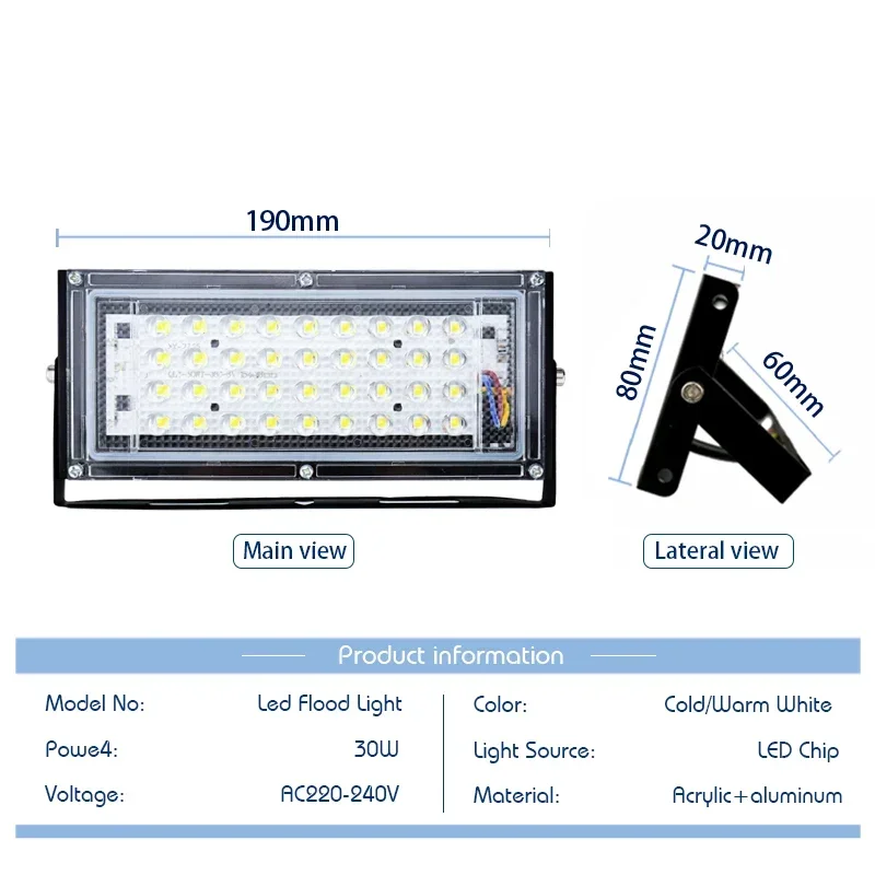 Led-schijnwerper 30W AC 220V Outdoor Schijnwerper Spotlight IP65 Waterdichte LED-straatlantaarn Landschap Tuinverlichting