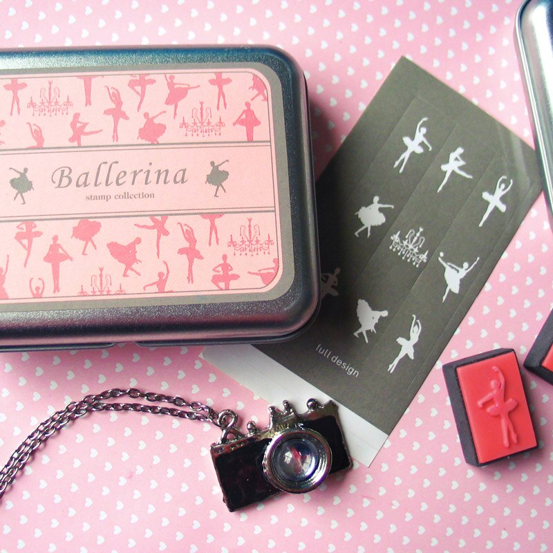 Diy album tin box dejlige gummistempler fugl kid smykker fe ballerina dyr kat circouse tin box stempler