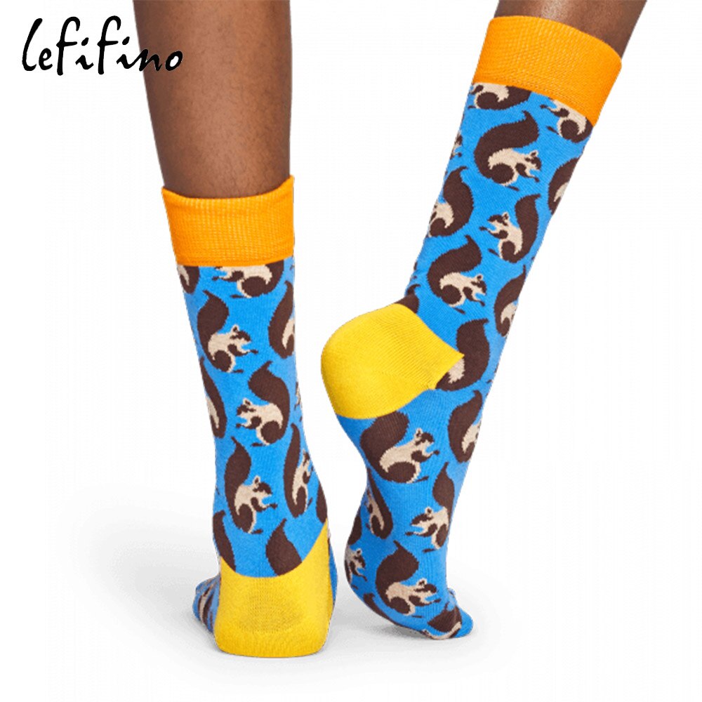 Combed Cotton Men's Socks Big Size Mushroom Ladybug Squirrel Long Cool Funny Socks Colorful Hip Hop Crew Socks Ne73630