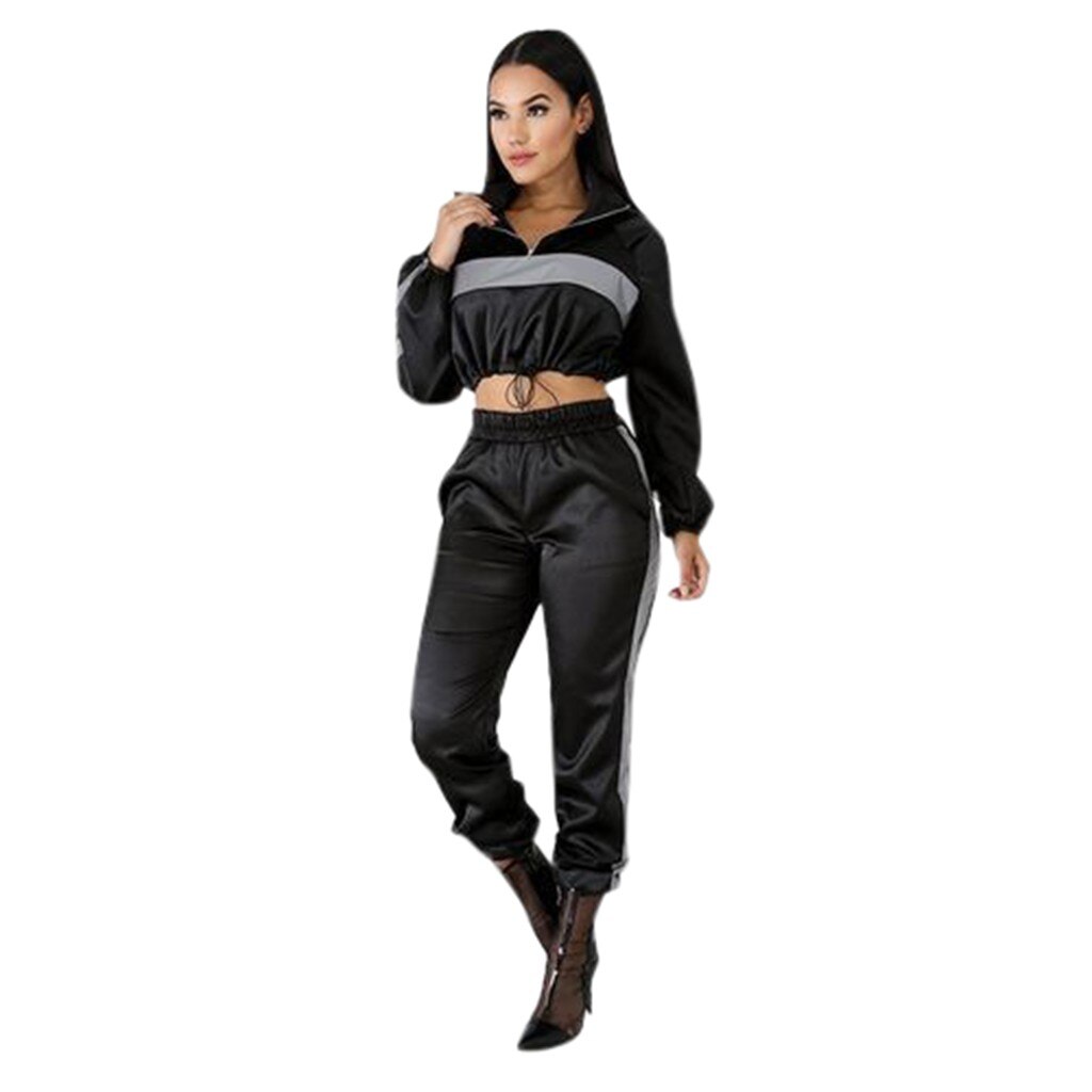 Women's Jogging Running Sports Suit Sutumn Wnter Glittered Long Sleeve Hooded Pullover Sports Suits #3: S