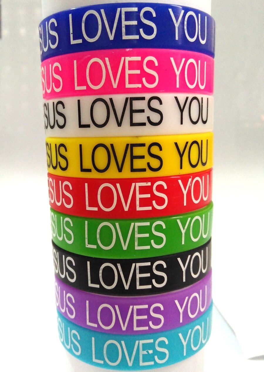 50pcs JESUS silicone Bracelets JESUS LOVES YOU rubber Wristbands Men Women Religious Cuff Children Jesus Jewelry