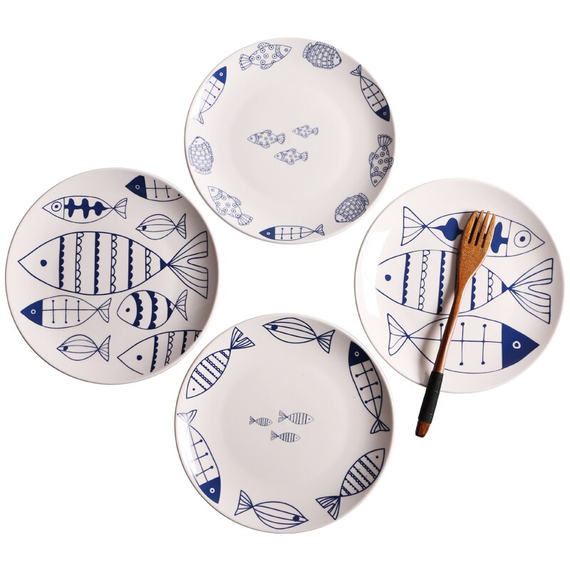jingdezhen Cartoon fish Ceramic Plate Dish 8 inches Bone China Porcelain Round Flat Dinning Lunch Plate