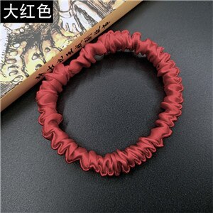 Free shippping women sweet small pure silk hair scrunchies cute gum OL basic Hair Tie Ponytail Holder: Red