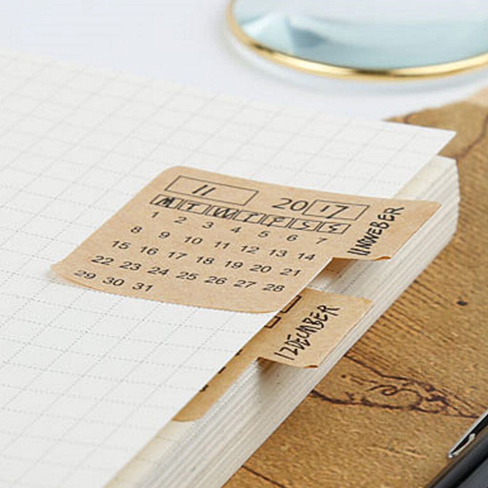 4 Sheets Calender Handwritten Index Paper Organizer Stickers Notebook Label Stationery