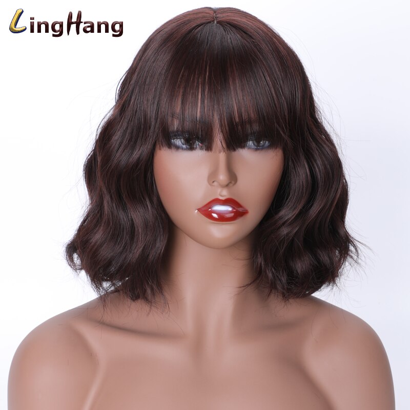 Linghang kortbølgebånd pannelugg parykk 15 farger høytemperatur syntetisk parykk egnet til hvite/svarte kvinner: 2-33