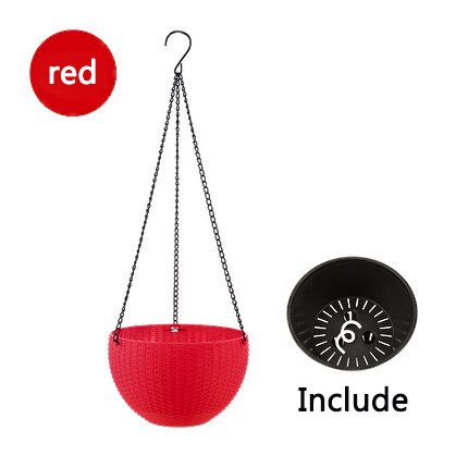 Resin Hanging plant Pots Basket Plant Hang Plant Flower pot Hanger Outdoor Hanging Pot Holder Basket for wall decoration garden: Red with liner