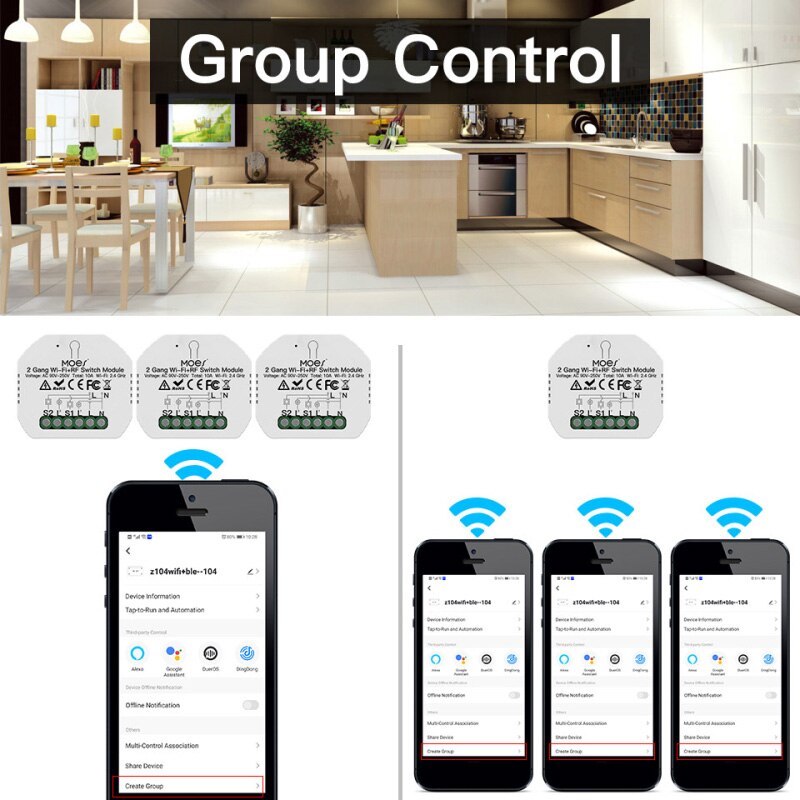 Covered 2 Gang 2 way WiFi+RF433 Smart Light Switch Module Smart Life/Tuya APP Remote Control Work with Alexa Google Home Modules