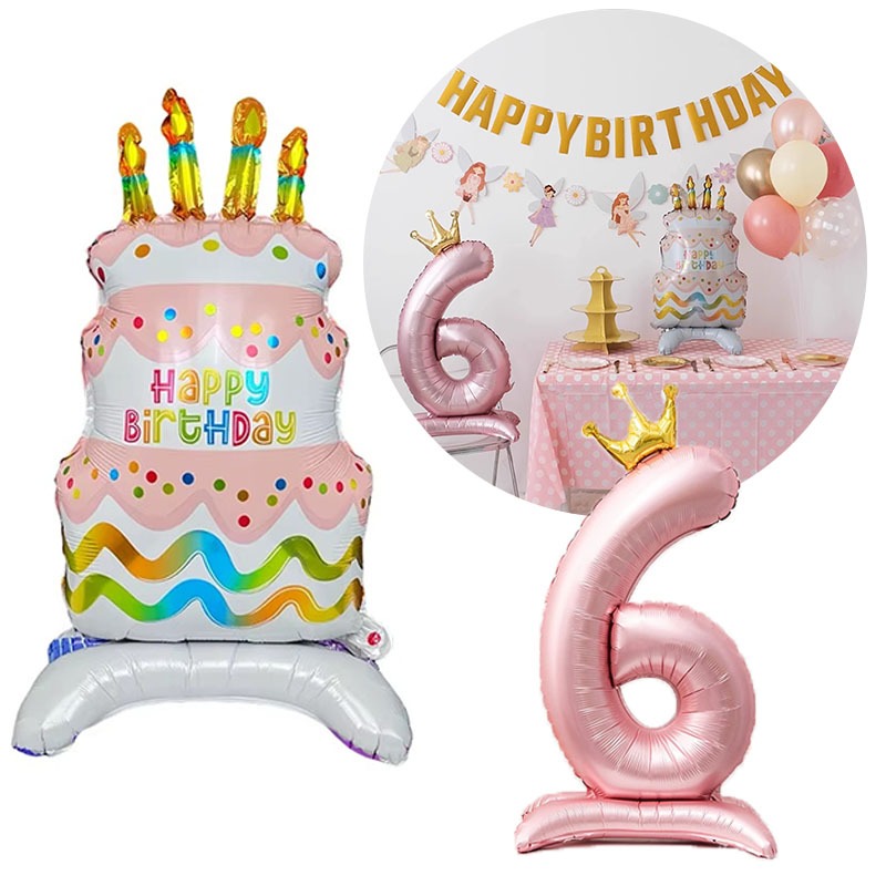 Globo de pastel de cumpleaños con Base, globo de aluminio de pie, bonito globo de pastel, suministros de decoración para de cumpleaños para niños y niñas, Baby Shower