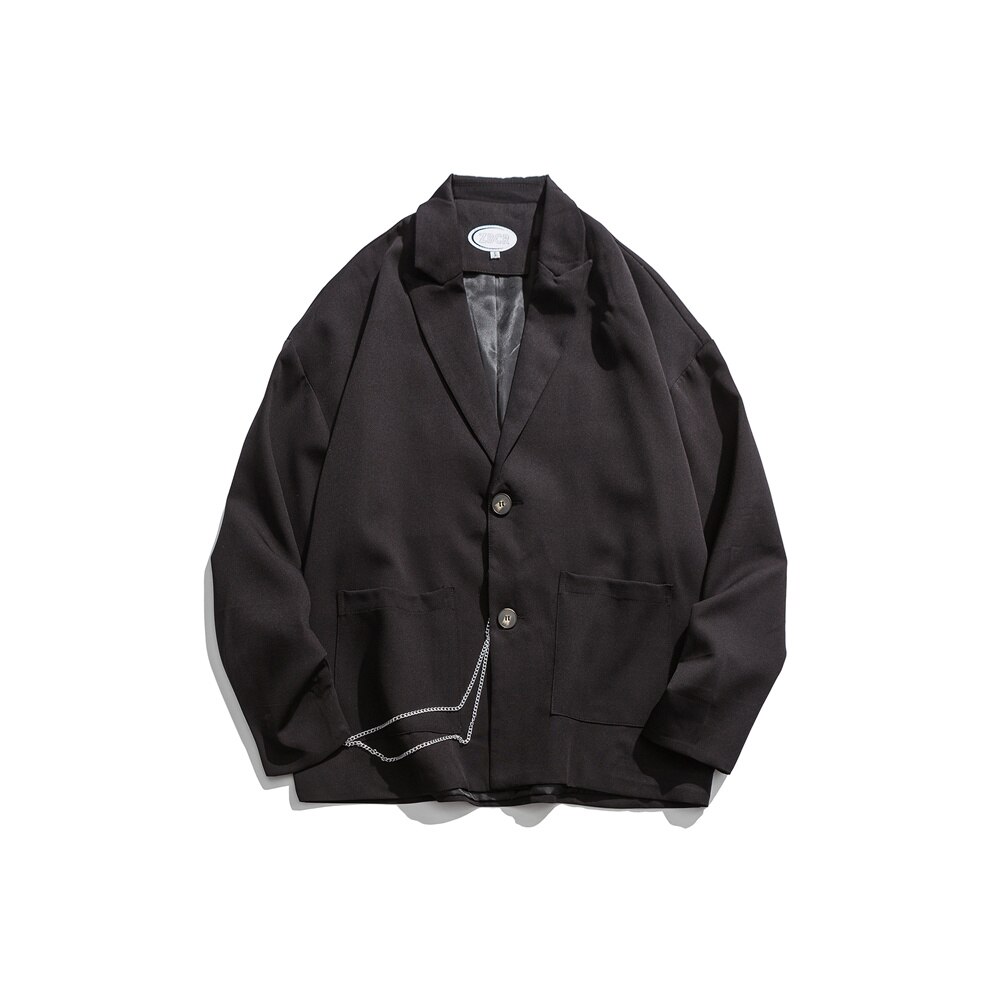 Lindsey seader blazers herr höst oversize solida kedjor retro trendig daglig brittisk stil ins unisex matchande par kostym toppar: Svart / M