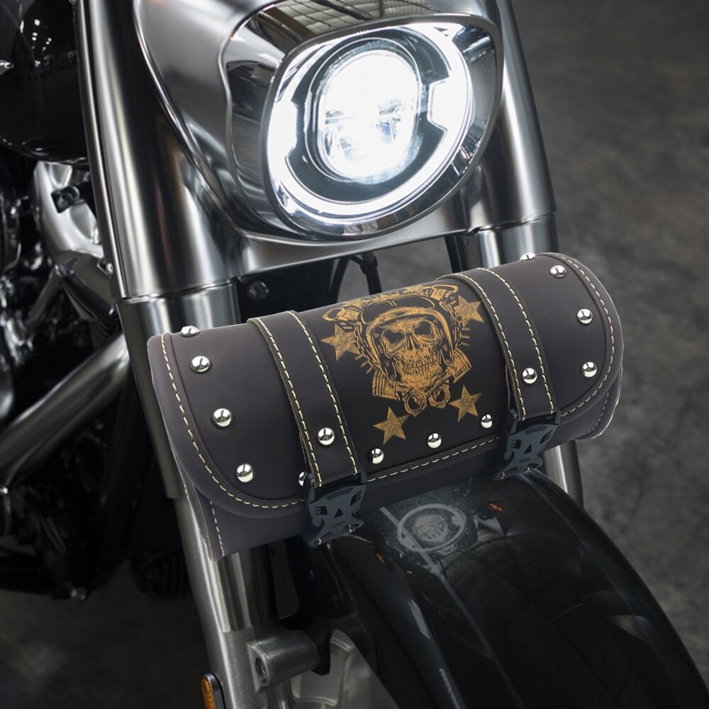 Vintage sort brun motorcykel sadeltasker pu læder motorcykel side værktøj hale taske bagage til harley universal