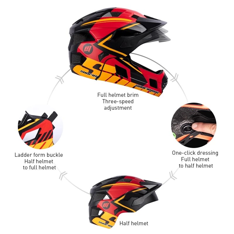 Sunrimoon Full Face bicycle Helmet Kids Detachable Helmet Cycling Outdoor Sports Safety Helmet for Children Skateboarding Roller