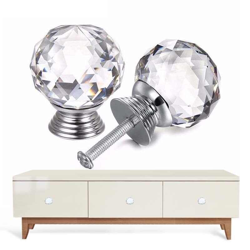 De cristal de puerta de cajón, armario manija de los muebles de ronda de vidrio transparente tirador de puerta perilla del cajón manija para armarios y muebles