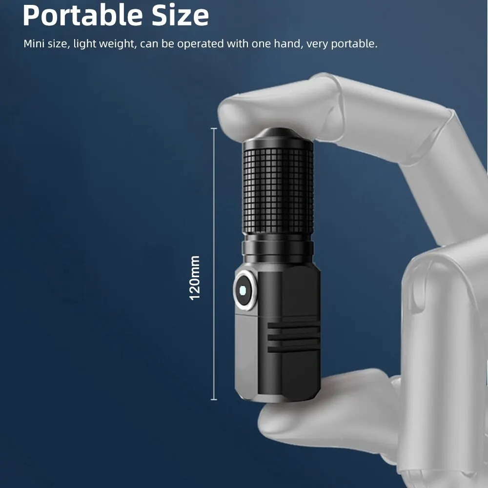 mini-lommelykt xhp 50 ledet usb c oppladbar 16340 18650 batterilommelykt 1500lm kraftig lommelykt kan lukkes med ett klikk
