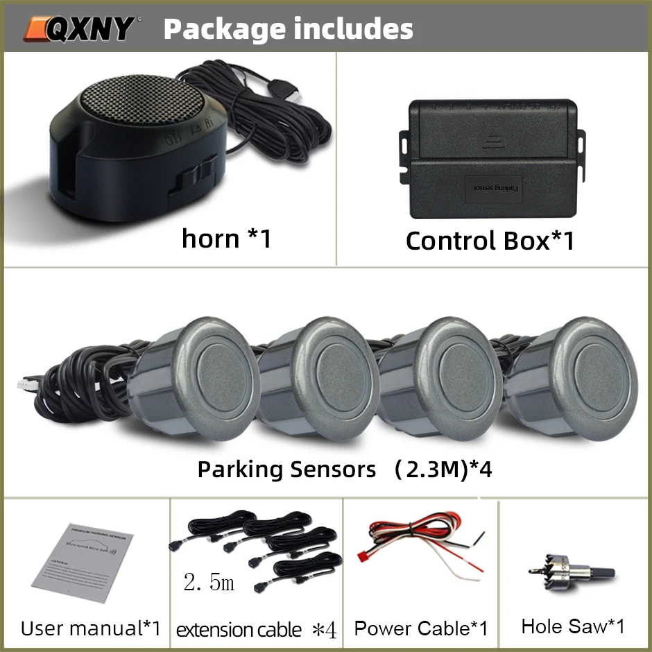 Front Parking Sensor Kit Auto Parktronic Vehicle Assistant System Buzzer Alarm Volume Can be Adjusted Universal: GRAY