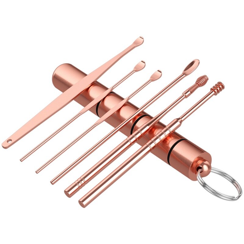 6Pcs Oor Lepel, Schoon Remover Oor Pick Rvs Oor Cleaner Tool Oorsmeer Remover Earpick Set Gezondheidszorg: Rose gold