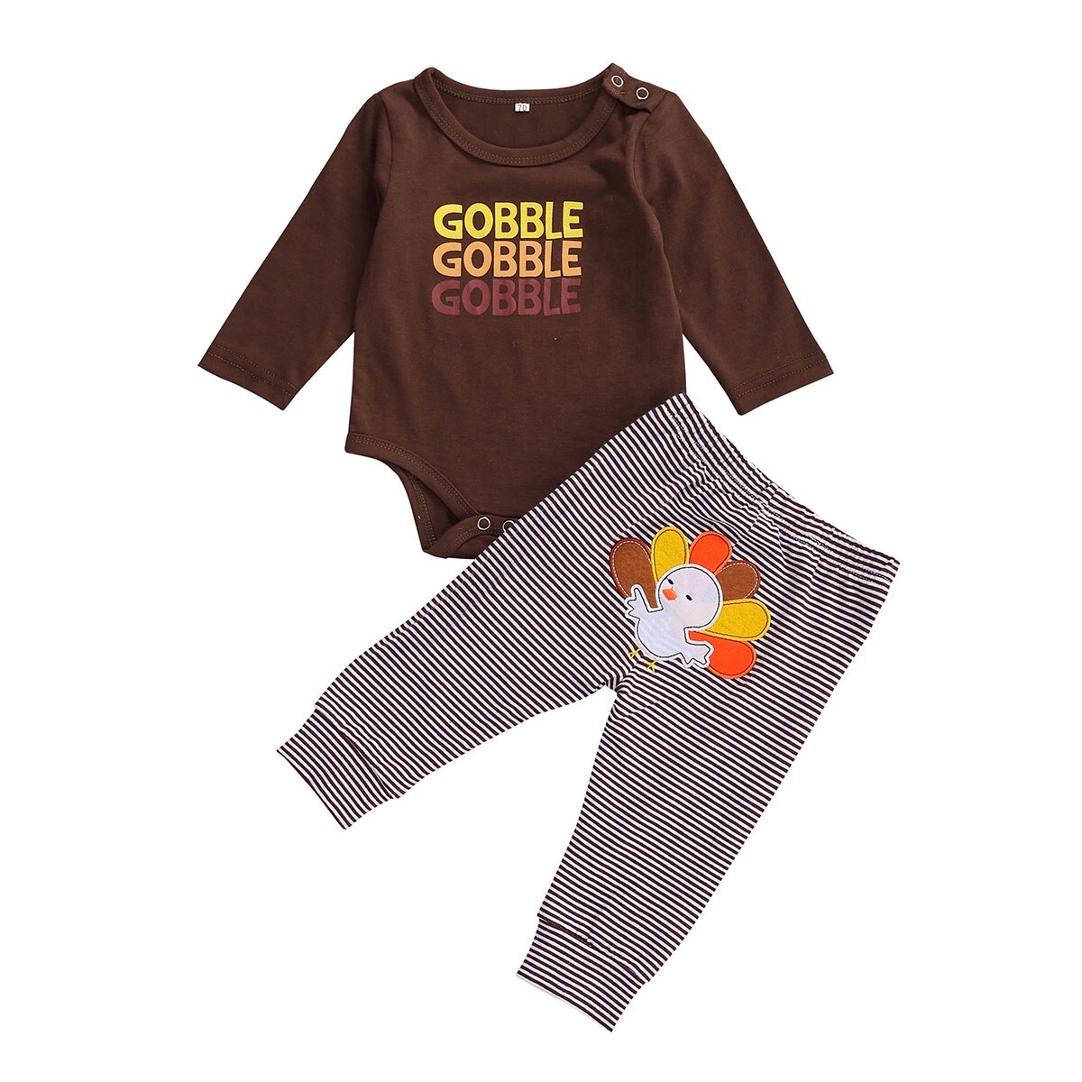 Spædbarn baby dreng sæt thanksgiving day's tøj kalkun broderi langærmet romper+stribede lange bukser baby outfit 0-12 måneder: Brun / 3-6 måneder