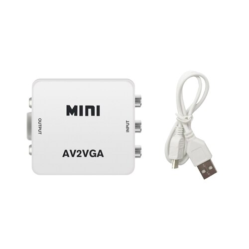 HD 1080P Mini AV2VGA Video Converter Convertor AV/RCA/CVBS to VGA Video Adapter with 3.5mm Audio hole For PC to TV: White with cable