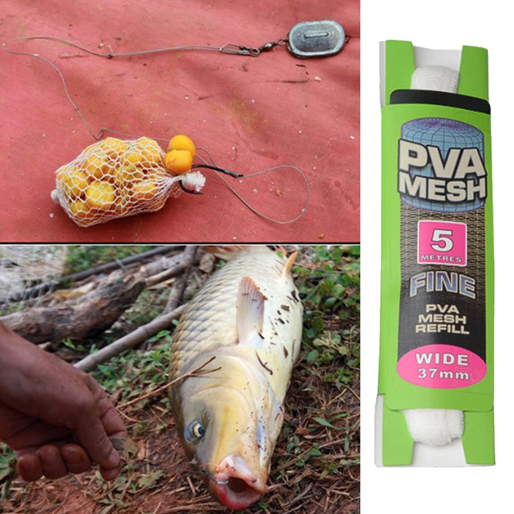 5M PVA Soluble PVA Mesh Refill Carp Fishing Feeder Fishing Lures Refill Hair Rig Hook Bait 25mm 35mm PVA Bag Fishing Tackle