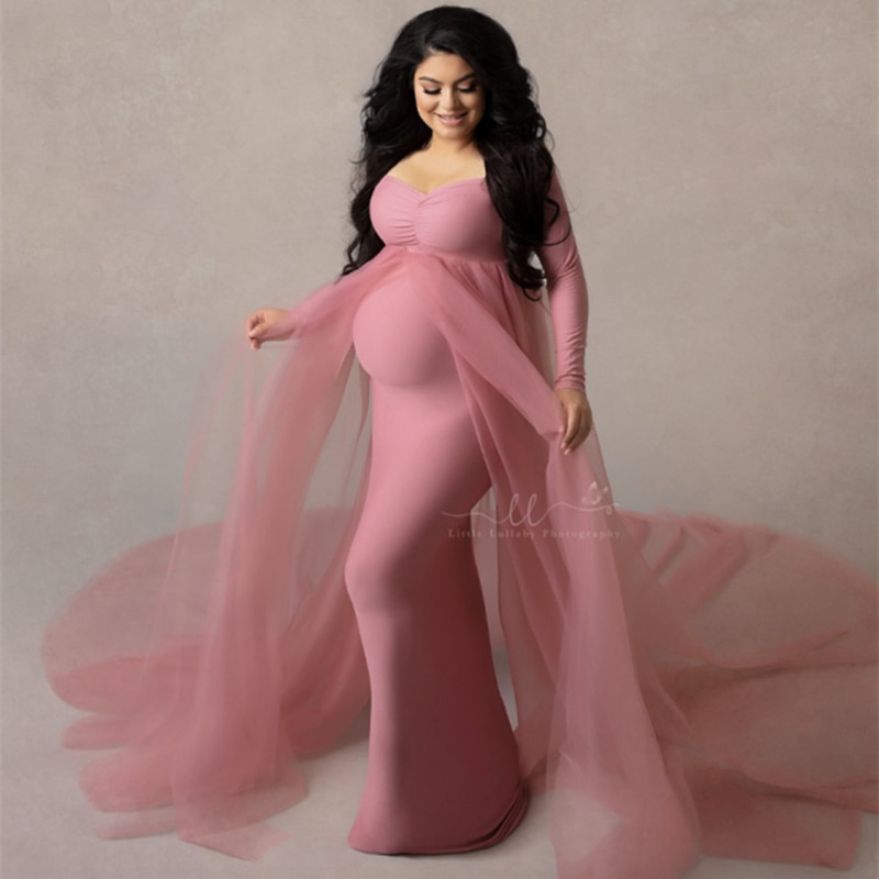 Maternity Dresses Photography Props Shoulderless Pregnancy Long Dress For Pregnant Women Maxi