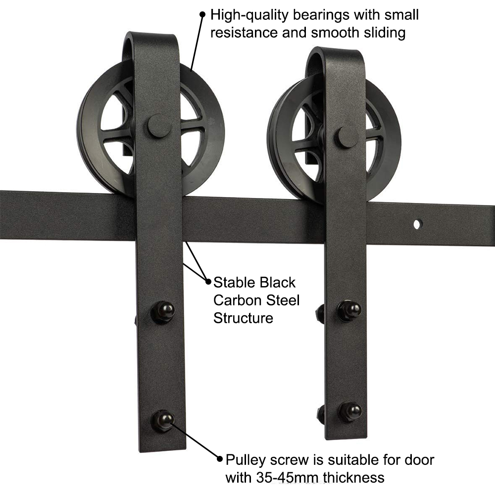152CM/183CM/200CM Barn Door Hanging Rail For Europe Rustic Black Sliding Hardware Big-wheel Cabinet Wood Door
