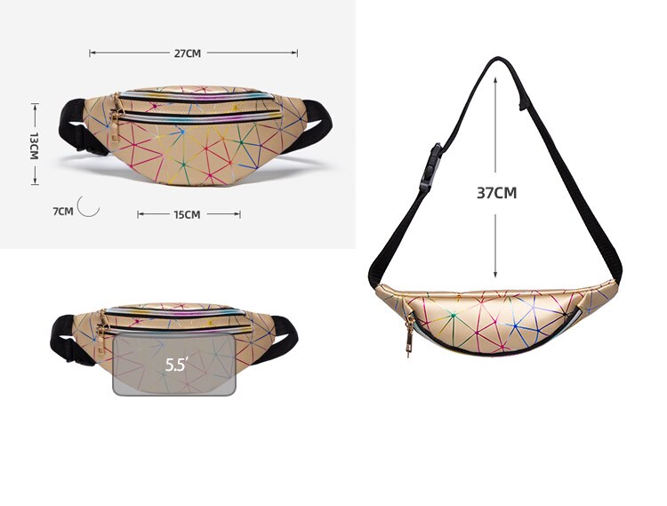 Vrouwen Hip Hop Taille Tas Kleurrijke Flash Pu Lederen Fanny Pack Draagbare Pochete Borst Zak